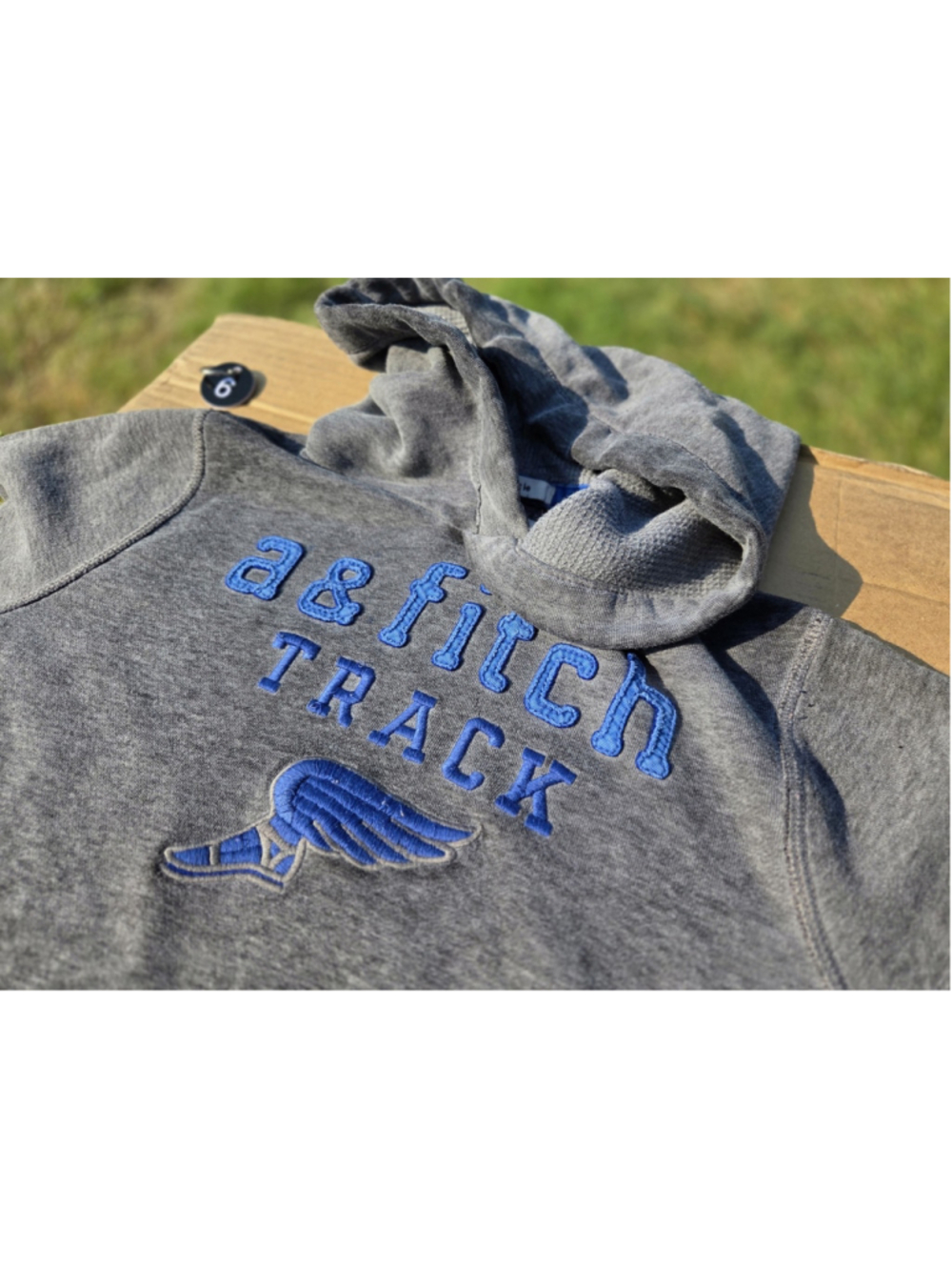 Abercrombie Kids Girls XL Muscle Track Hoodie Gray Blue Embroidered #6